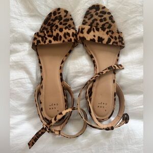 a new day Leopard Print Ankle Tie Sandals - Tan/Brown